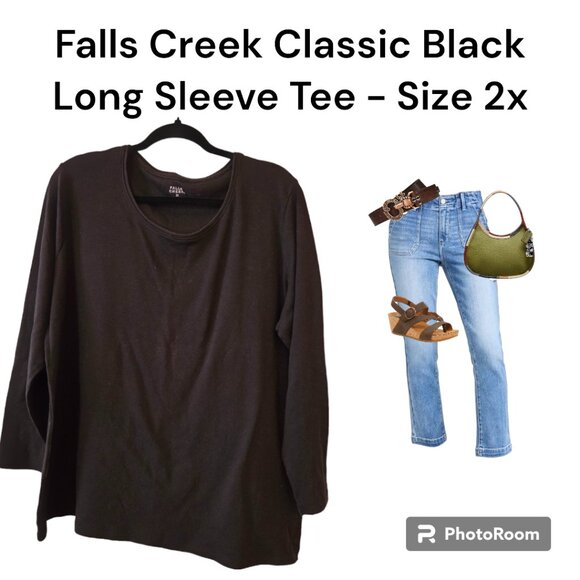 Falls Creek Classic Black Long Sleeve Tee - Size 2x - Picture 1 of 5